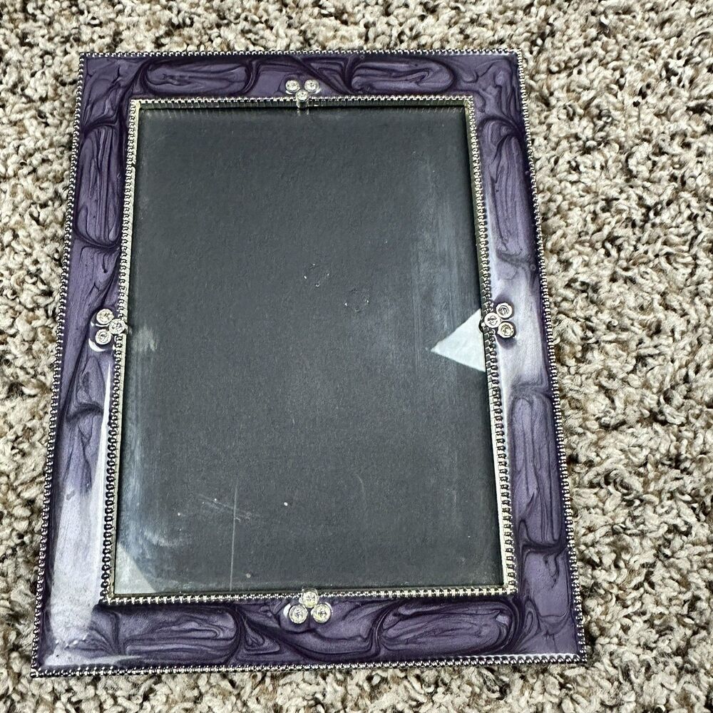 Purple & Silver Glass Picture Frame 5x7 Marble Glitter Rhinestone
